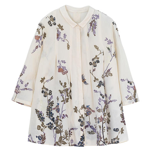 牧衣游原创 印花100支进口比马棉衬衫轻薄柔软百搭文艺衬衣 青沁 商品图4