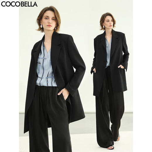 COCOBELLA高智感通勤长款外套纸片人女秋冬系带西装SI3098 商品图0