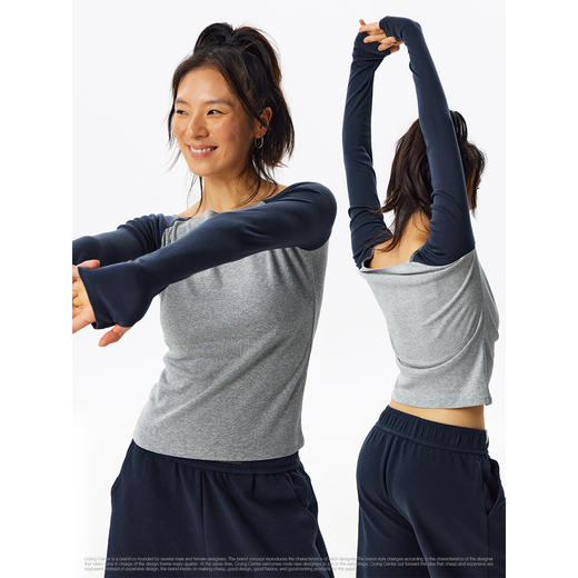 CryingCenter 一字领拼接插肩长袖修身收腰打底衫 哭喊中心 商品图3