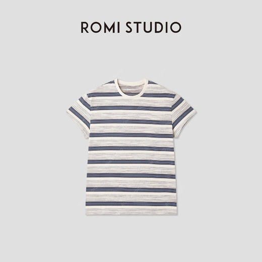 ROMI STUDIO“休闲复古”舒适棉撞色条纹宽松圆领T恤短袖RWCAS65323 商品图4