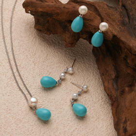 Manreya玛芮雅“海露未央”绿松石珍珠项链耳环套装复古赫本风高级感|合成绿松，淡水珍珠
