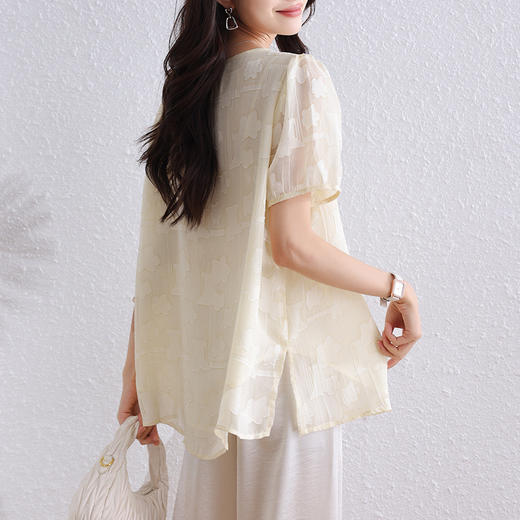 高品质大码遮肉减龄中年女百搭小清新夏宽松新款大码短袖上衣衬衫 商品图3