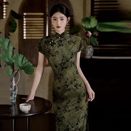SC21760传统新中式国风提花改良旗袍女名媛气质复古短袖收腰开叉连衣裙夏 商品图3