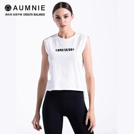 AUMNIE澳弥尼条形LOGO高低背心瑜伽运动健身显瘦高强度上衣 商品图4