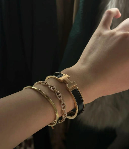 爱马仕 H 黑金 珐琅 手镯 商品图3