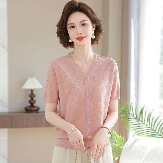 W086-8926-78-138年轻妈妈夏装冰丝短袖T恤小衫2025新款中老年女洋气减龄针织上衣 商品图2