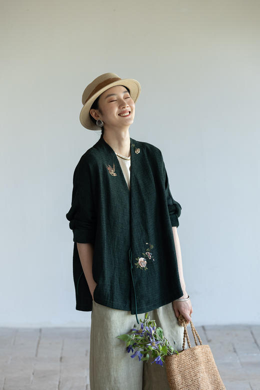 牧衣游原创 亚麻精工手绣马夹新品复古文艺禅意百搭无袖开衫 觅悠 商品图5