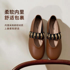 西遇平底单鞋女新款秋季小众设计感复古圆头软底银色玛丽珍鞋V1656915