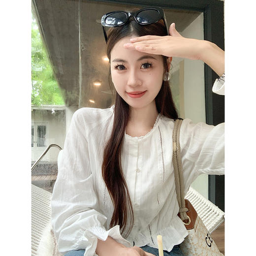 <曾小咸推荐>2.24现货秒杀 ！微信超特价！荷叶边下摆收腰长袖衬衫 日常169.99 立减100 秒杀69.99！！ 商品图1