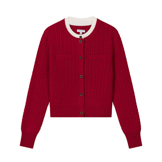 Petite Studio 25秋 Carmina红色法式针织衫miu系撞色开衫外套 商品图4