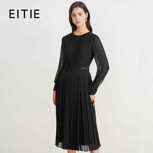 EITIE爱特爱气质高级感网纱垂坠长袖连衣裙B2507684L 商品图1