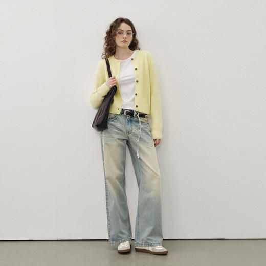 714street亲肤羊毛混纺毛衣开衫2025秋冬款外套圆领针织衫女外搭 商品图3