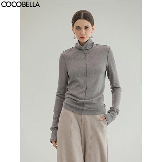 COCOBELLA亮葱细针坑条针织衫立体装饰线高领打底衫TS0032 商品图0
