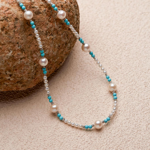 Manreya玛芮雅“黛青之镜”绿松石珍珠项链耳坠|淡水珍珠，绿松 商品图4