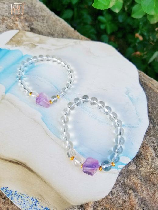 天然粉晶\紫晶原石能量手链+数字能量牌 商品图2