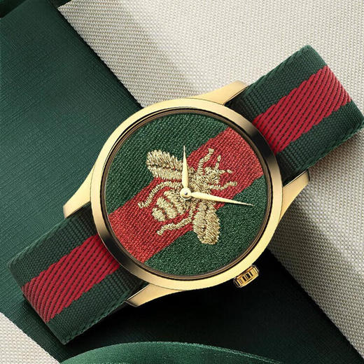 【GUCCI古驰G-Timeless系列腕表】石英机芯尼龙表带红色表盘男女同款永恒小蜜蜂表男女中性手表 商品图2