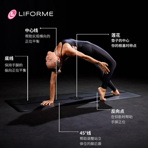 Liforme瑜伽垫天然橡胶吸汗防滑专业Black on Black系列【神秘黑境】【线条】 商品图2