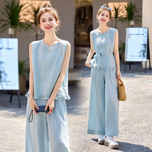 休闲时尚马甲套装女2025夏季新款洋气减龄小个子超火阔腿裤两件套WQE2528BBL 商品图0