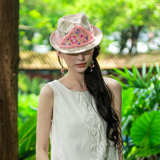 绮簇团花绣花礼帽 | 粉色刺绣优雅款 商品图1