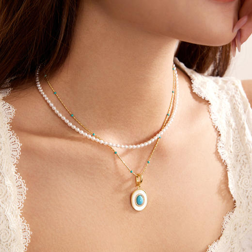 Manreya玛芮雅“松间雪”绿松石小米链珍珠项链|合成绿松，珍珠 商品图4