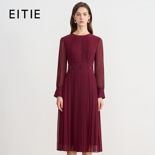 EITIE爱特爱气质高级感网纱垂坠长袖连衣裙B2507684L 商品图0