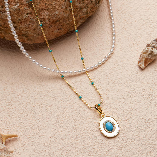 Manreya玛芮雅“松间雪”绿松石小米链珍珠项链|合成绿松，珍珠 商品图2