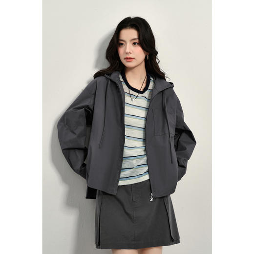 【商场同款】诗凡黎纯棉连帽通勤风衣外套2025春新款女3G3160021 商品图0