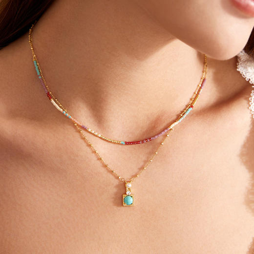 Manreya玛芮雅“青涟素晖”绿松石项链吊坠锁骨链女精致|绿松，珠串，长度43+5cm 商品图4