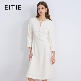 EITIE爱特爱气质法式优雅珍珠极简收腰白色连衣裙2025早秋新款C2507858