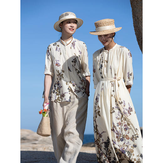 牧衣游原创 印花100支进口比马棉衬衫轻薄柔软百搭文艺衬衣 青沁 商品图2