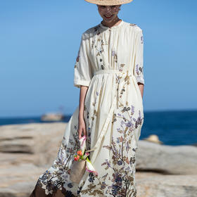 牧衣游原创印花100支进口比马棉连衣裙新款轻薄文艺宽松长裙 云织