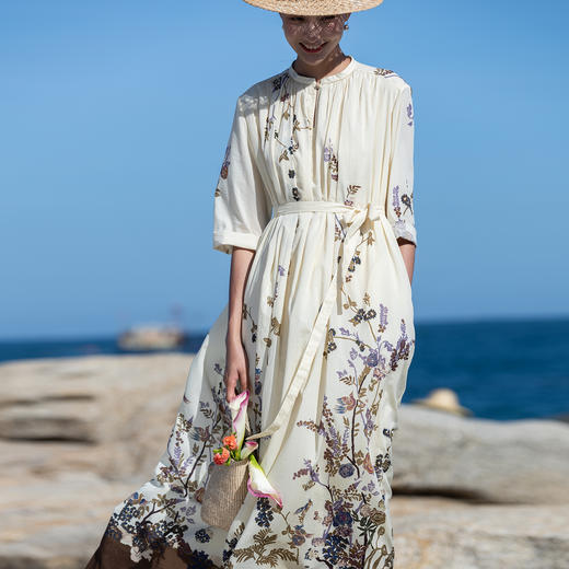 牧衣游原创印花100支进口比马棉连衣裙新款轻薄文艺宽松长裙 云织 商品图0