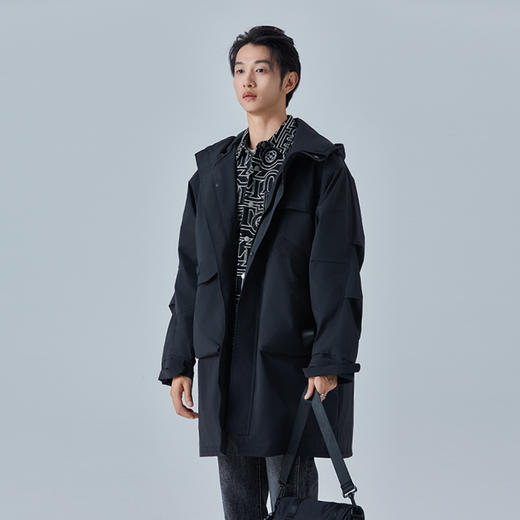 HX 休闲长款带帽风衣防风防水冲锋衣/Z101330002101 商品图2