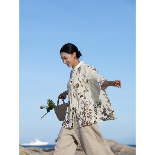 牧衣游原创 印花100支进口比马棉衬衫轻薄柔软百搭文艺衬衣 青沁 商品图3