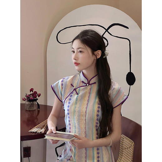 ＬＳＢ3890古法旗袍全开襟竖条纹绝美新中式2025夏季新款文艺复古少女年轻款 商品图1