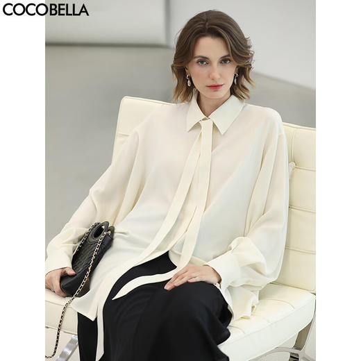 COCOBELLA高智重磅哑光醋酸衬衫女秋冬设计感垂坠衬衣SR3221 商品图0
