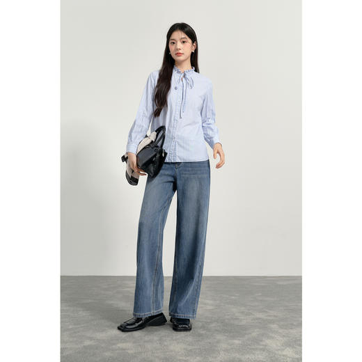 【商场同款】诗凡黎飘带领撞色条纹衬衫2025春新款衬衣3G2120732R 商品图1