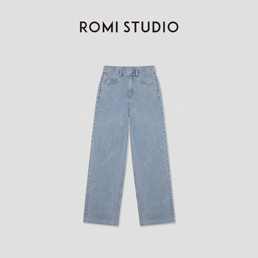 ROMI STUDIO环保洗水100%新疆棉舒适浅蓝直筒牛仔裤RW24WXD1263 商品图0