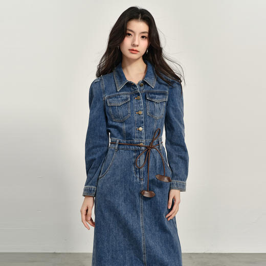 【商场同款】诗凡黎翻领牛仔连衣裙2025春新款长裙女3G3290611 商品图2