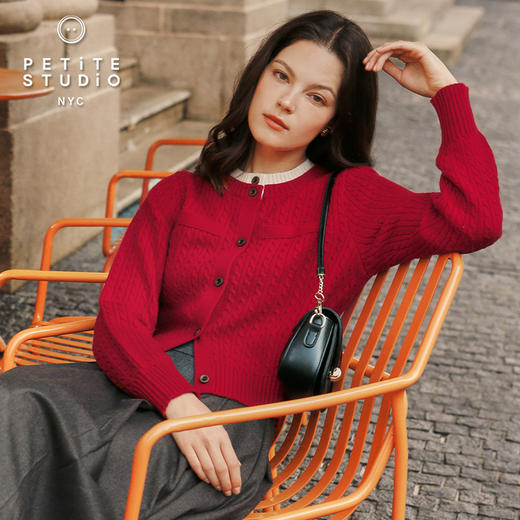 Petite Studio 25秋 Carmina红色法式针织衫miu系撞色开衫外套 商品图1