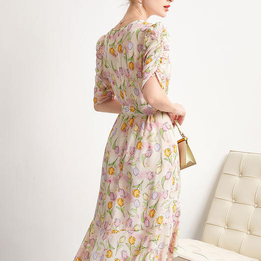 「高货kbnq」全新升级【铂金会员441/天猫599/差价158】(14324)洛诗琳新款法式优雅印花真丝裙2025夏季收腰显瘦连衣裙 商品图3