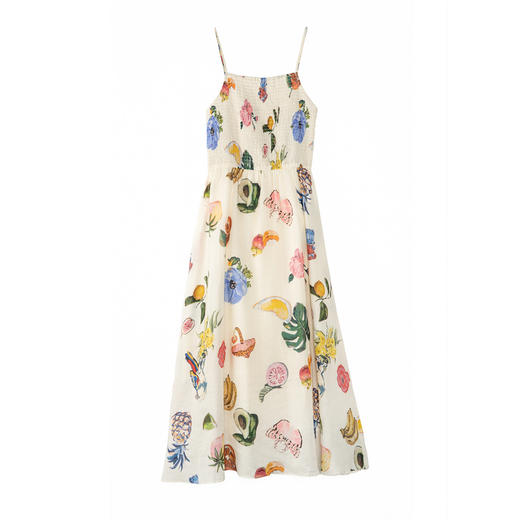 谜底苎麻连衣裙长裙2025秋季新款复古水果印花吊带裙子257ML7843 商品图4