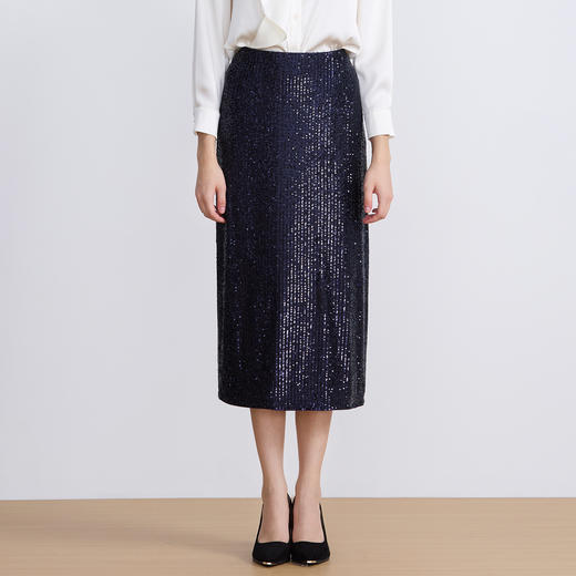 【亮片半身裙】EITIE爱特爱气质优雅复古显瘦直筒过膝2025秋新款半身群C2506806 商品图8