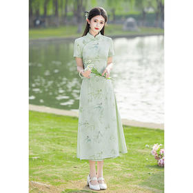 ＬＳＢ3867绿色国风女装连衣裙2025新款复古优雅气质改良年轻款女新中式旗袍