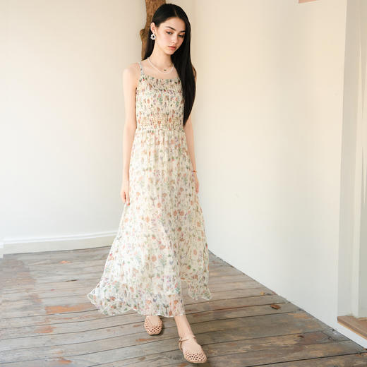 谜底桑蚕丝吊带裙2025秋季新款清新柔美花色长裙连衣裙257ML7789 商品图1