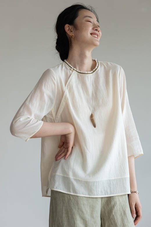 牧衣游原创 净色纯棉衬衫新品轻薄柔软质朴休闲百搭文艺衬衣 稚雪 商品图5