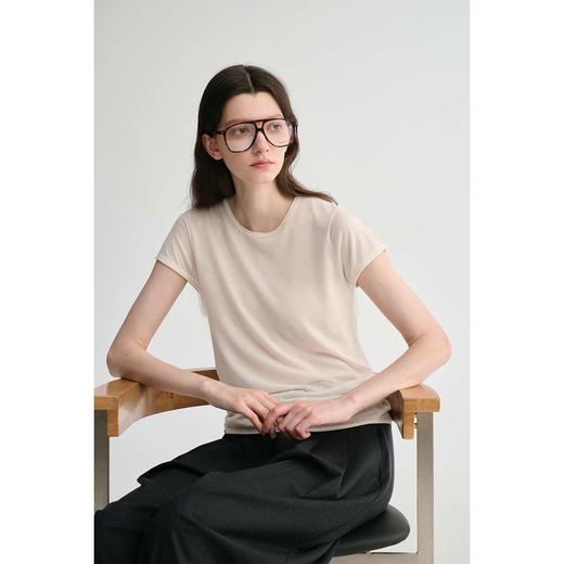 MAISON CECILE 两色/桑蚕丝卷边圆领优雅法式简约纯色针织短袖 商品图0