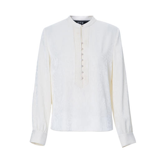 EITIE爱特爱气质复古压褶法式优雅直筒立领衬衫上衣2025秋季新款C2513808 商品图5