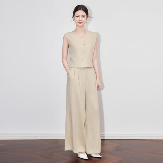 「高货wl」全新升级【铂金会员367/天猫499/差价132】(99315)洛诗琳夏季气质无袖马甲上衣时尚老钱风阔腿裤两件套女 商品图0