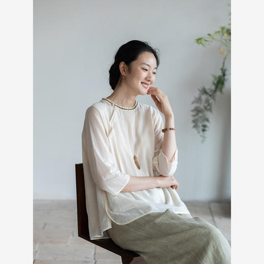 牧衣游原创 净色纯棉衬衫新品轻薄柔软质朴休闲百搭文艺衬衣 稚雪 商品图1